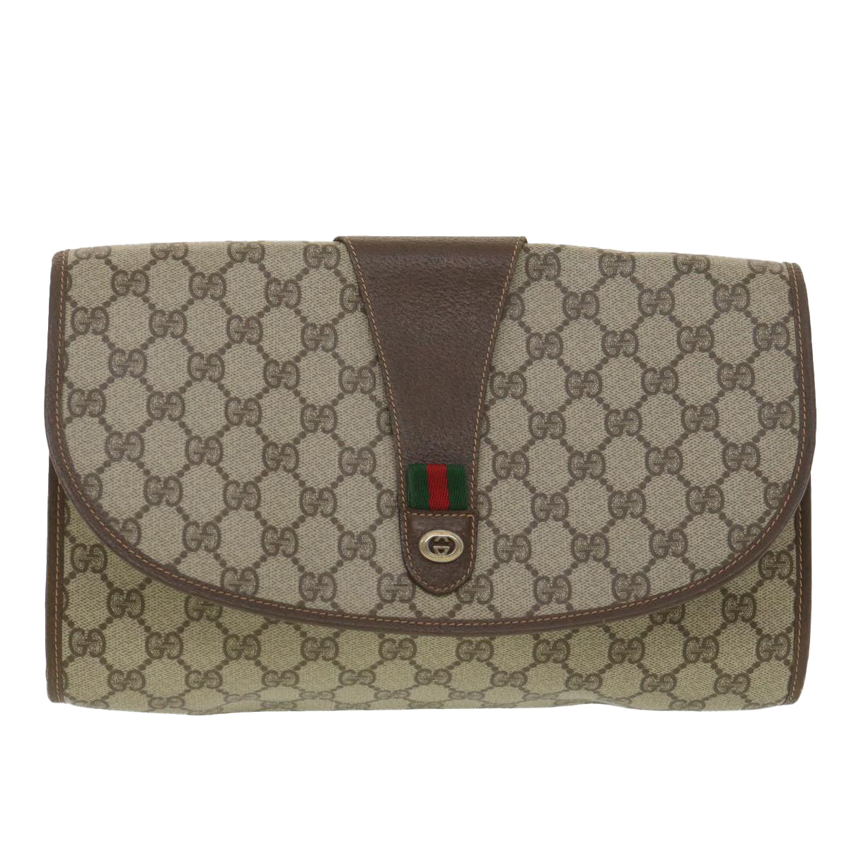 GUCCI GG Canvas Web Sherry Line Clutch Bag Beige Red 156.01.031 fm2132