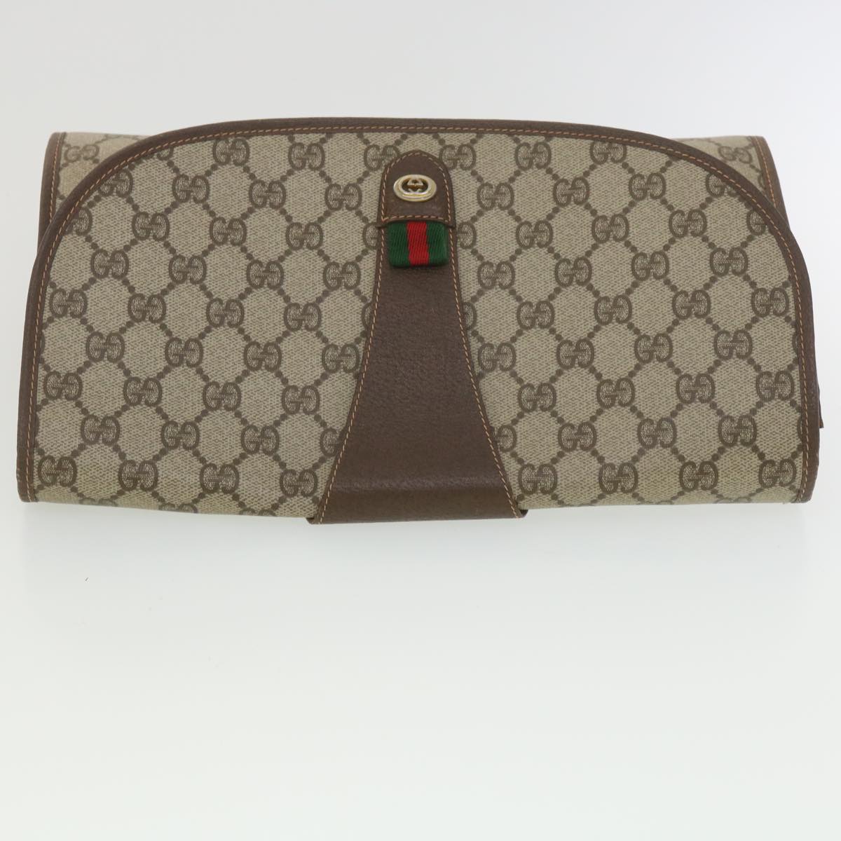 GUCCI GG Canvas Web Sherry Line Clutch Bag Beige Red 156.01.031 fm2132