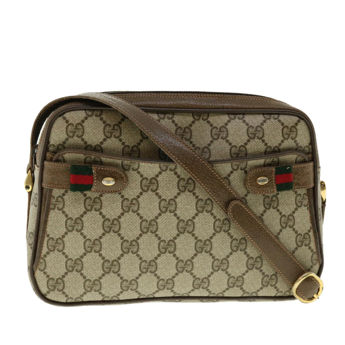 GUCCI GG Canvas Web Sherry Line Shoulder Bag Beige Red Green fm2200