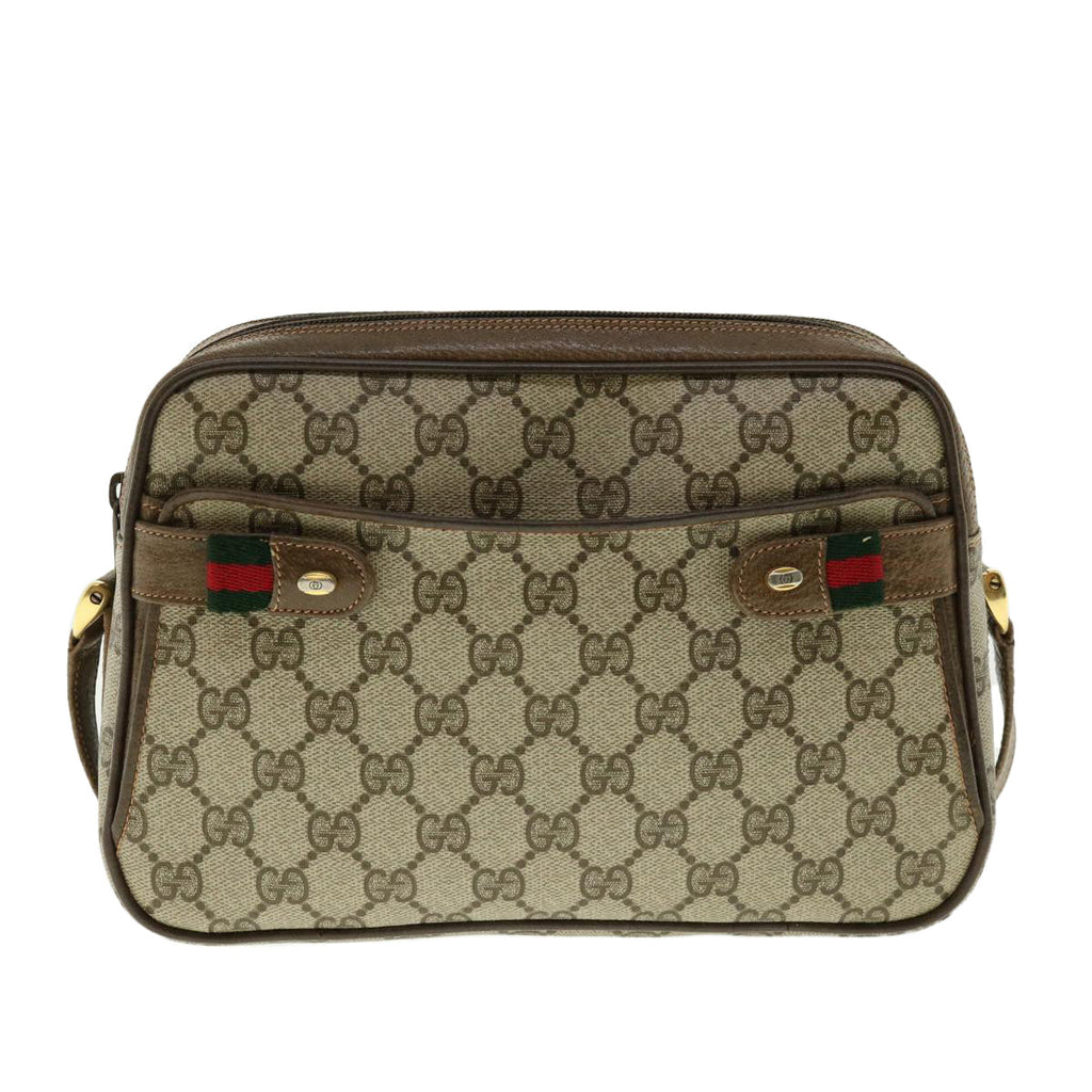 GUCCI GG Canvas Web Sherry Line Shoulder Bag Beige Red Green fm2200