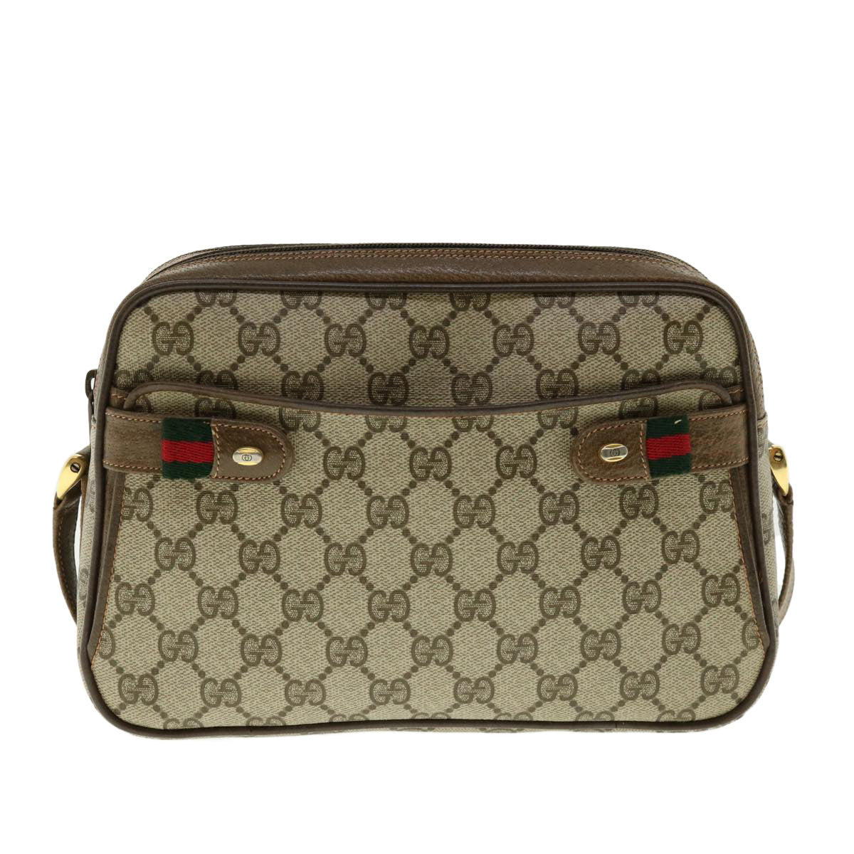 GUCCI GG Canvas Web Sherry Line Shoulder Bag Beige Red Green fm2200