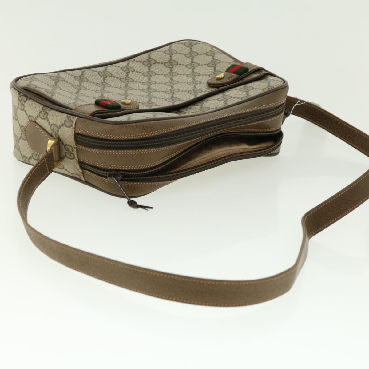 GUCCI GG Canvas Web Sherry Line Shoulder Bag Beige Red Green fm2200