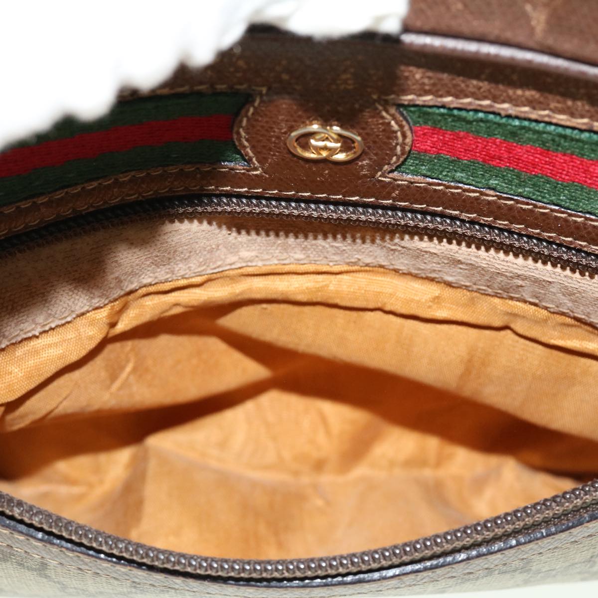 GUCCI GG Canvas Web Sherry Line Shoulder Bag PVC Leather Beige Green fm2201