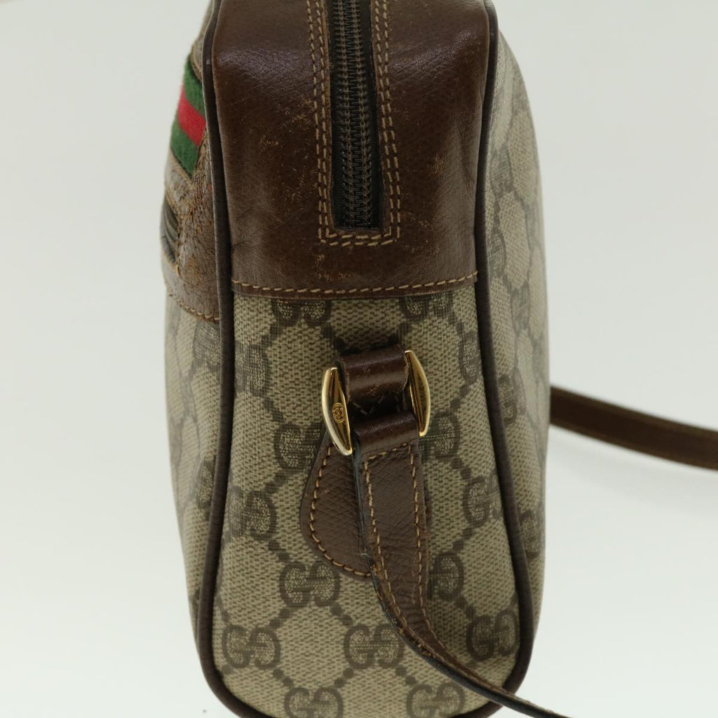 GUCCI GG Canvas Web Sherry Line Shoulder Bag PVC Leather Beige Green fm2201