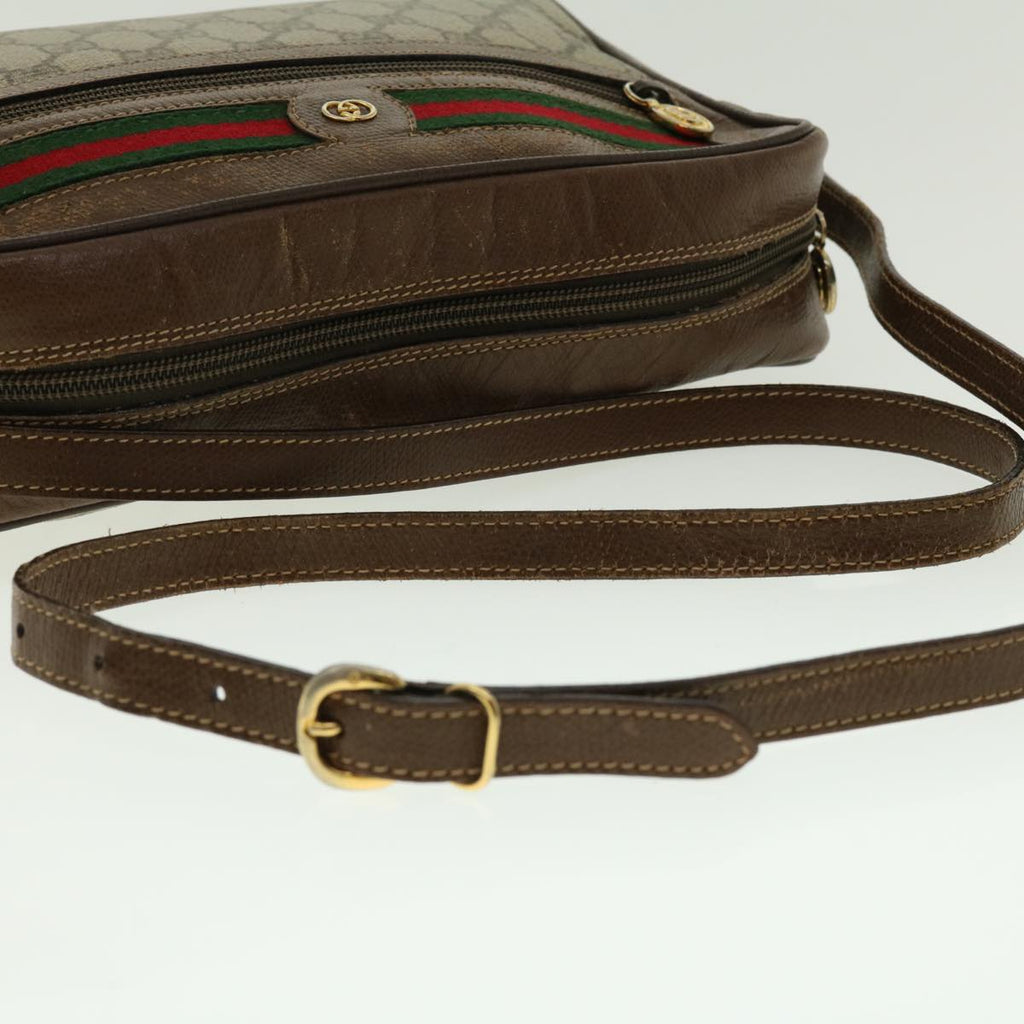 GUCCI GG Canvas Web Sherry Line Shoulder Bag PVC Leather Beige Green fm2201