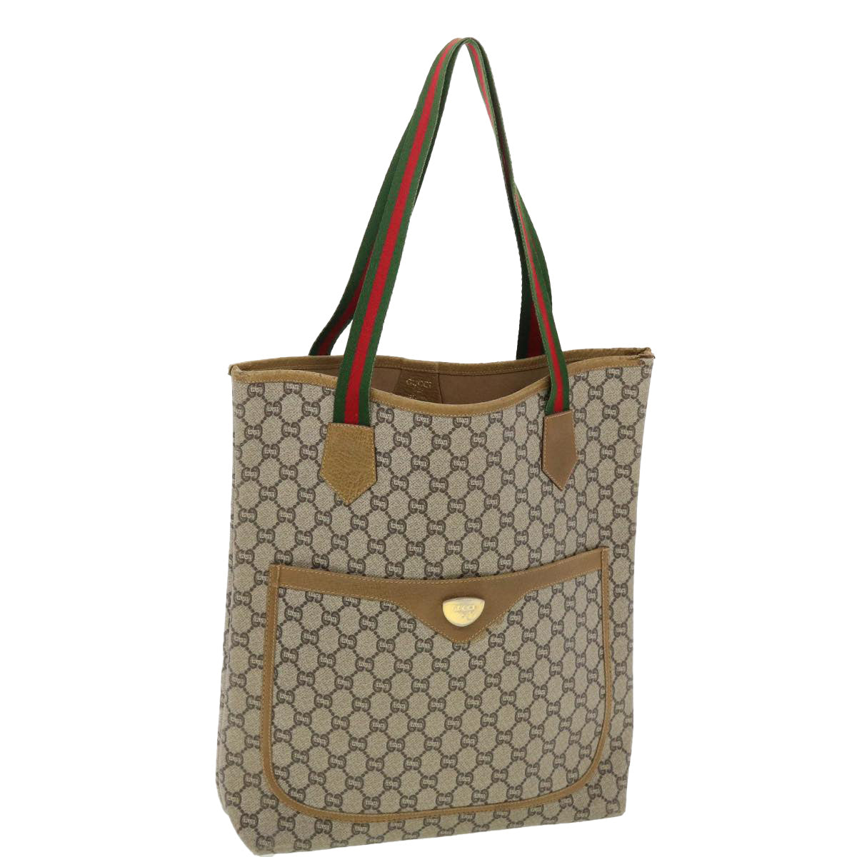 GUCCI GG Plus Canvas Web Sherry Line Tote Bag Beige Red Green fm2209