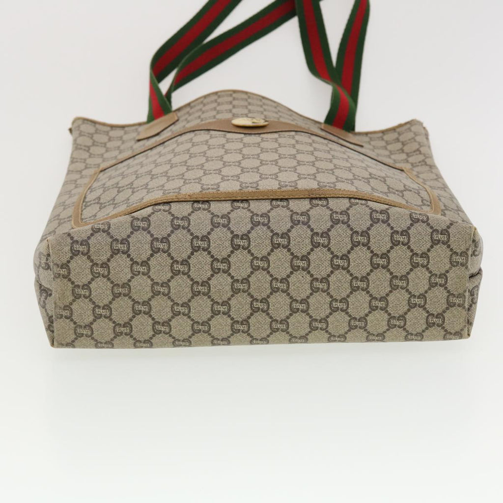 GUCCI GG Plus Canvas Web Sherry Line Tote Bag Beige Red Green fm2209