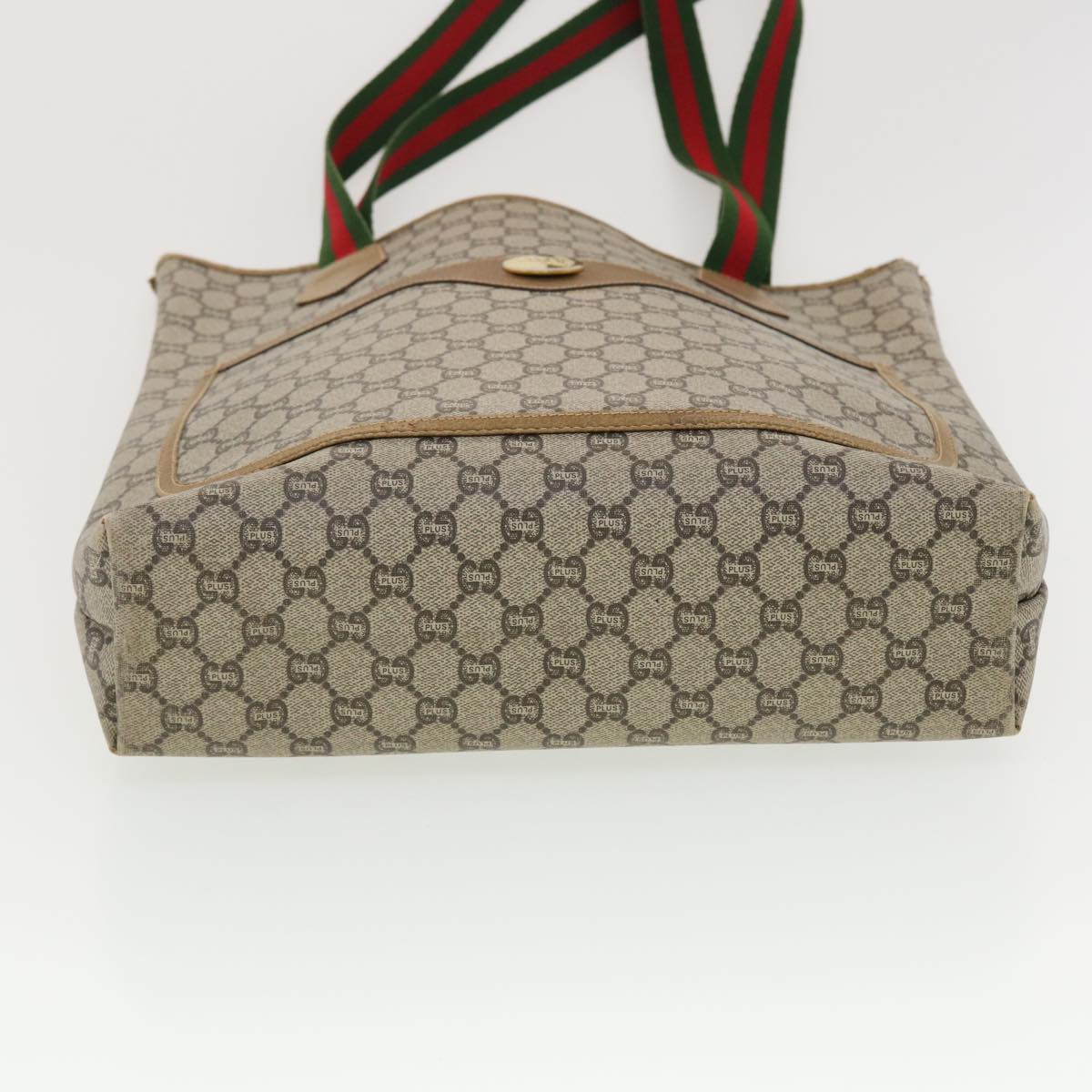 GUCCI GG Plus Canvas Web Sherry Line Tote Bag Beige Red Green fm2209