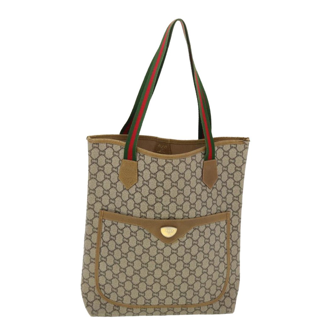 GUCCI GG Plus Canvas Web Sherry Line Tote Bag Beige Red Green fm2209