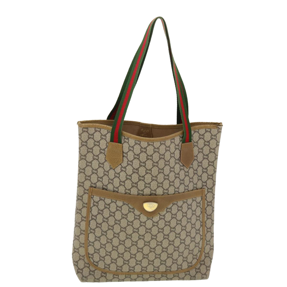 GUCCI GG Plus Canvas Web Sherry Line Tote Bag Beige Red Green fm2209