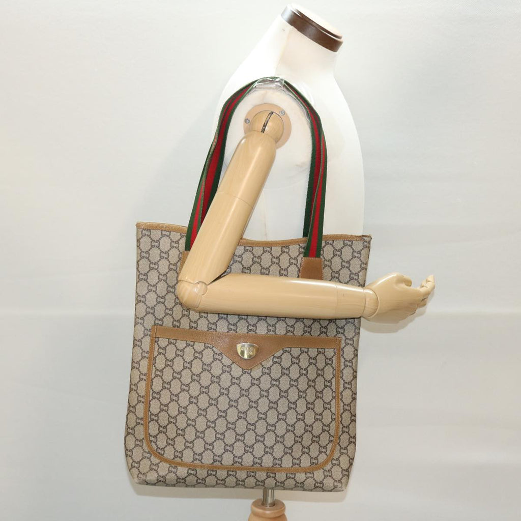 GUCCI GG Plus Canvas Web Sherry Line Tote Bag Beige Red Green fm2209