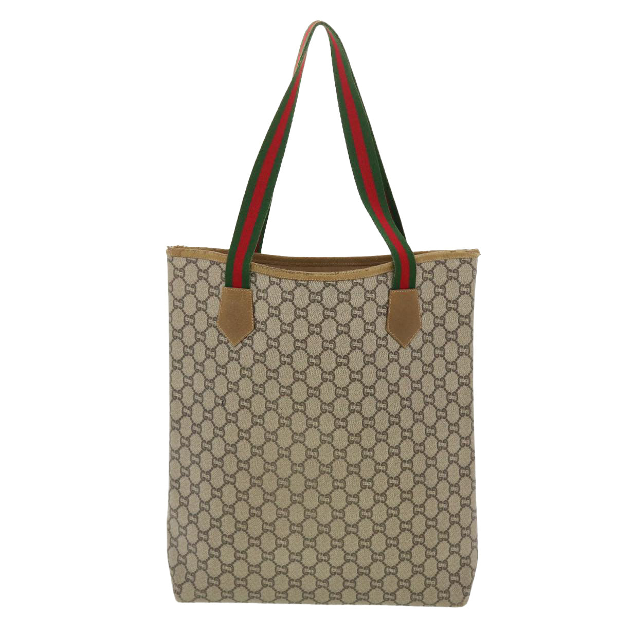 GUCCI GG Plus Canvas Web Sherry Line Tote Bag Beige Red Green fm2209