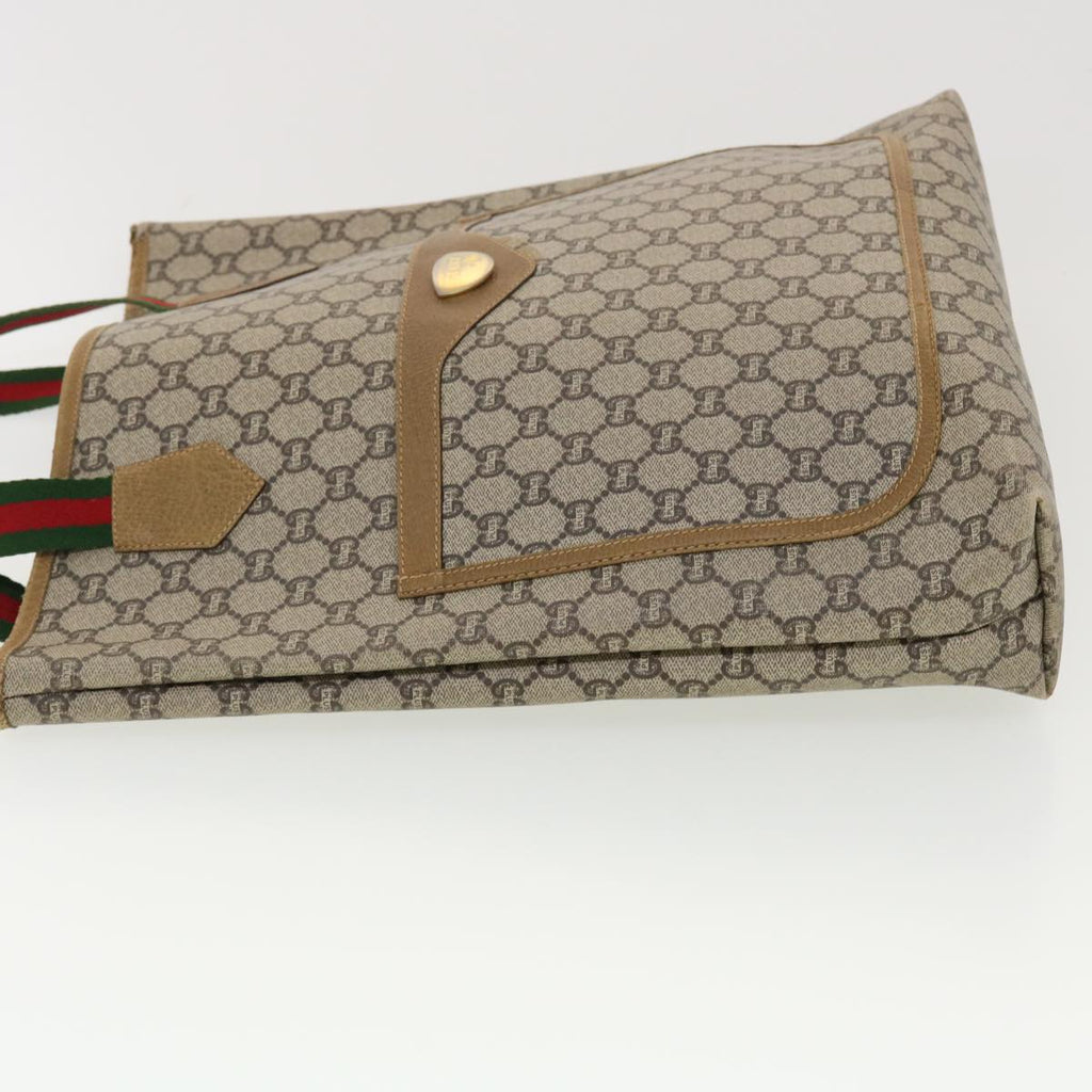 GUCCI GG Plus Canvas Web Sherry Line Tote Bag Beige Red Green fm2209
