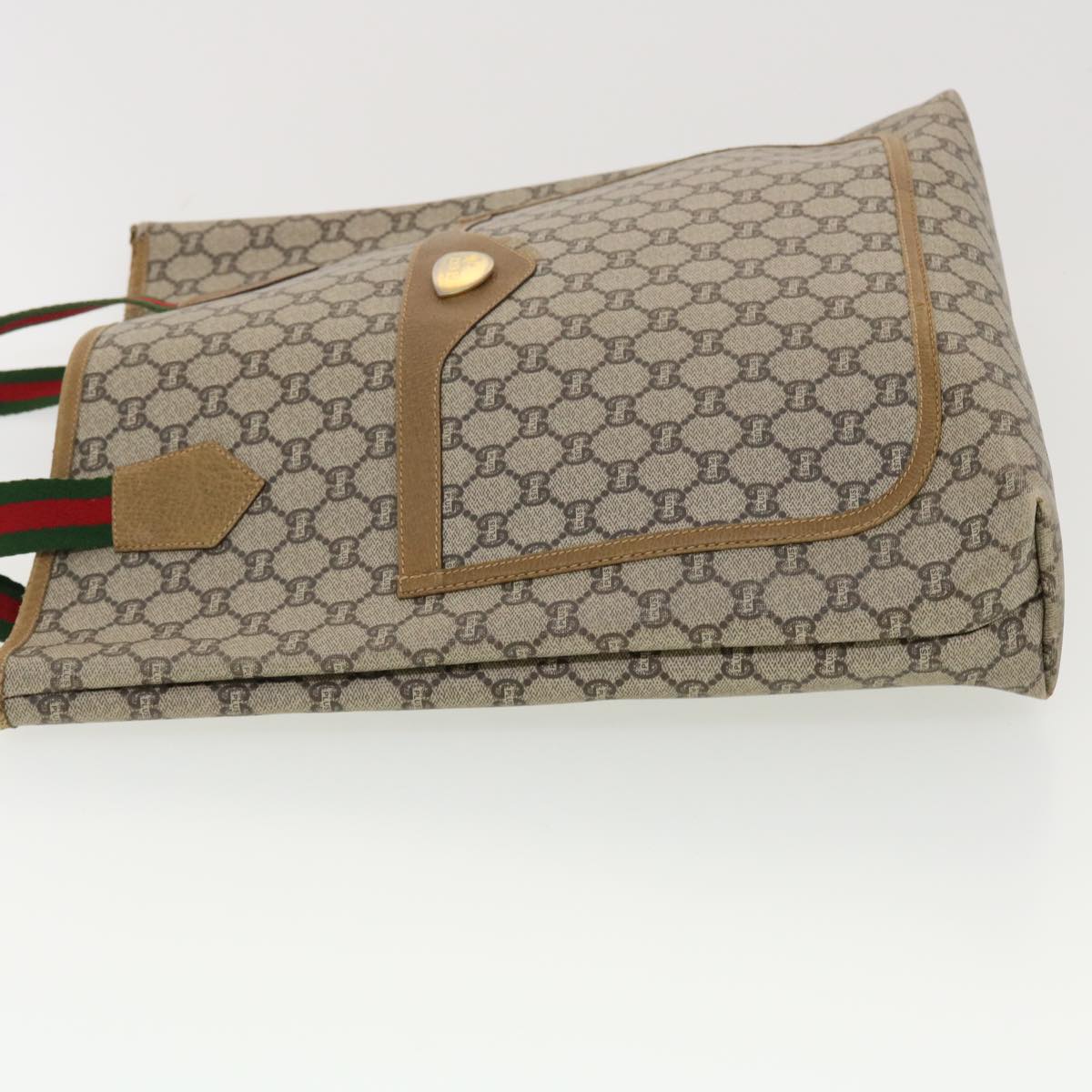 GUCCI GG Plus Canvas Web Sherry Line Tote Bag Beige Red Green fm2209