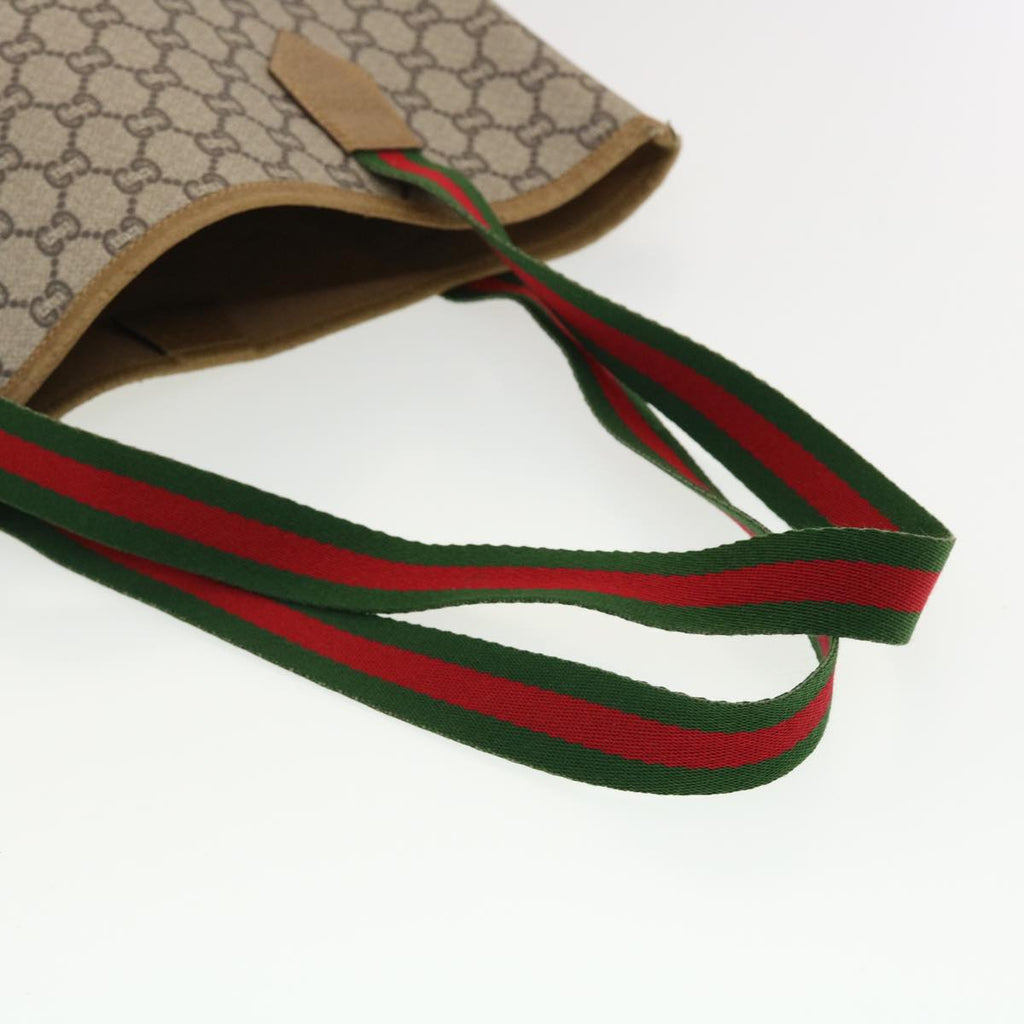 GUCCI GG Plus Canvas Web Sherry Line Tote Bag Beige Red Green fm2209