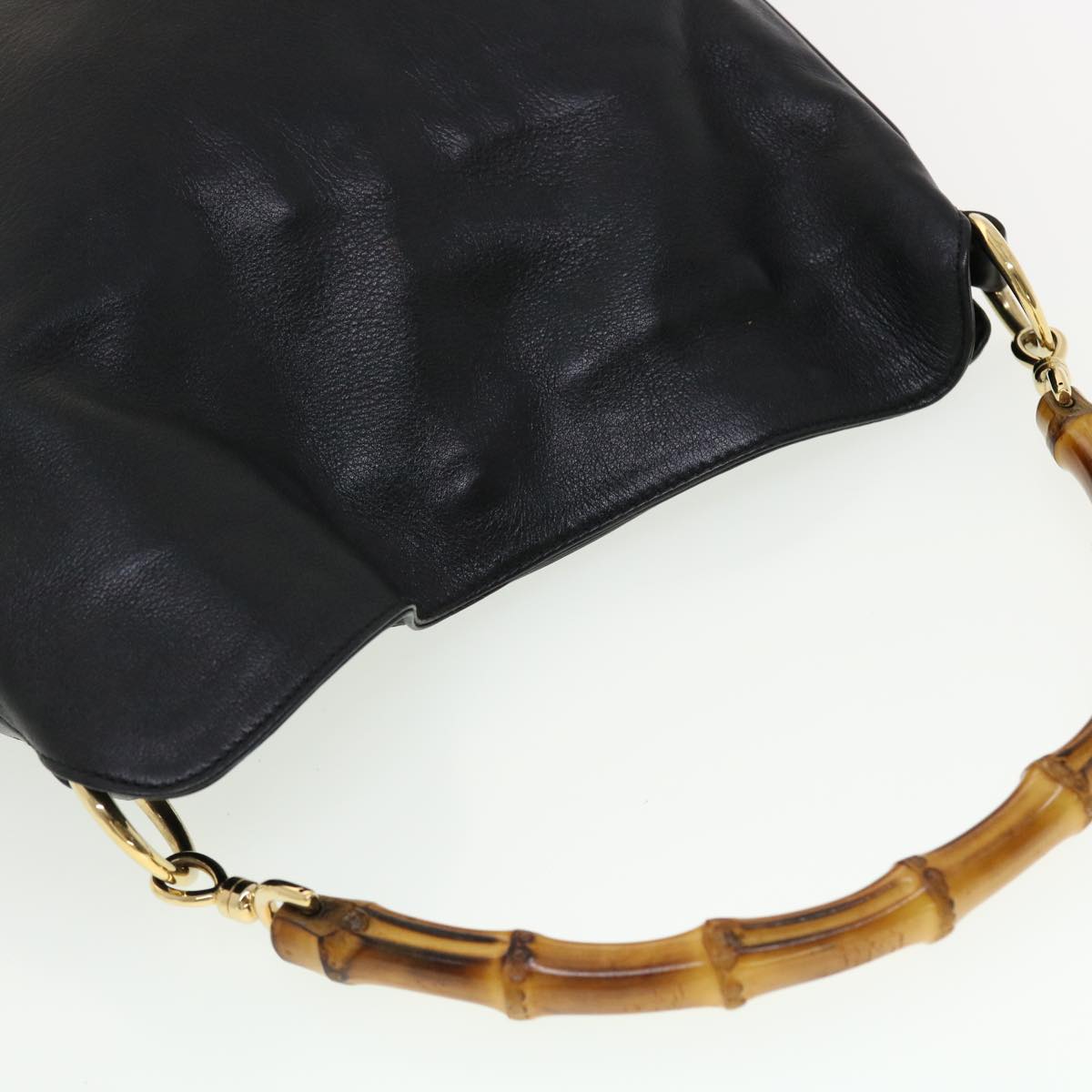 GUCCI Bamboo Shoulder Bag Leather Black fm2313