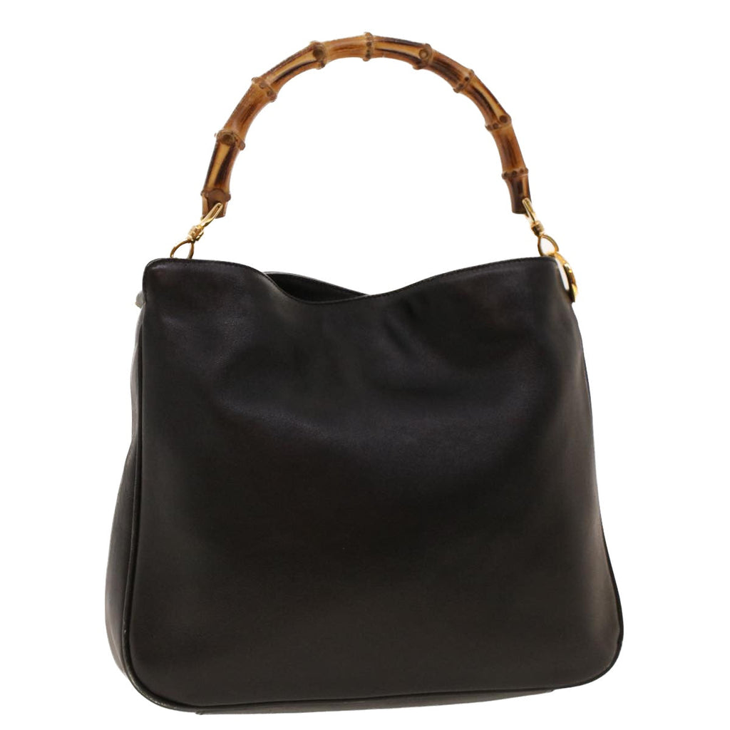 GUCCI Bamboo Shoulder Bag Leather Black fm2318
