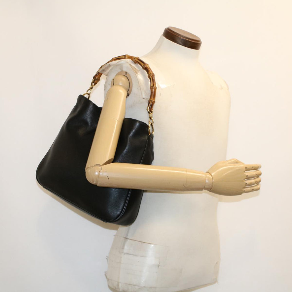 GUCCI Bamboo Shoulder Bag Leather Black fm2318