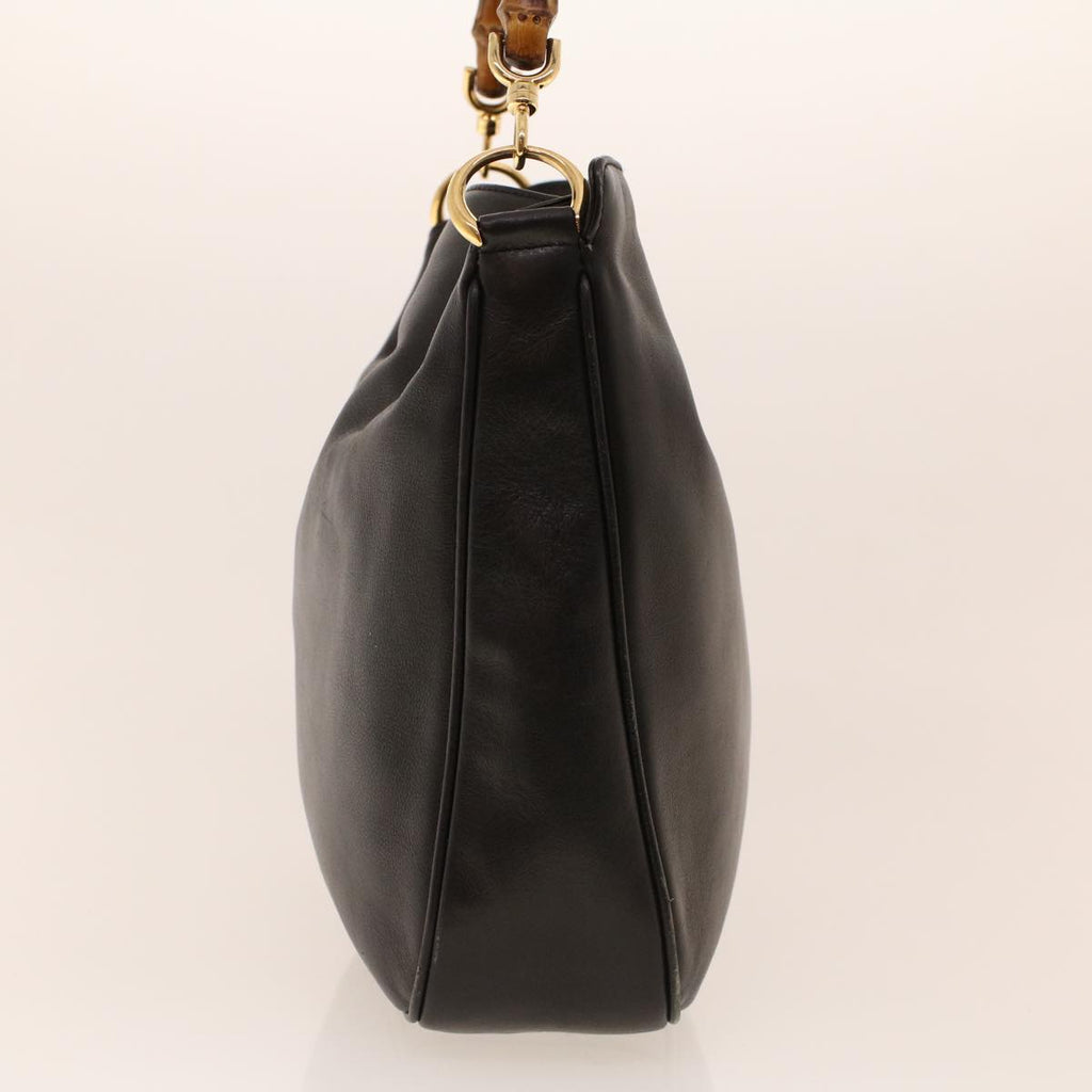 GUCCI Bamboo Shoulder Bag Leather Black fm2318