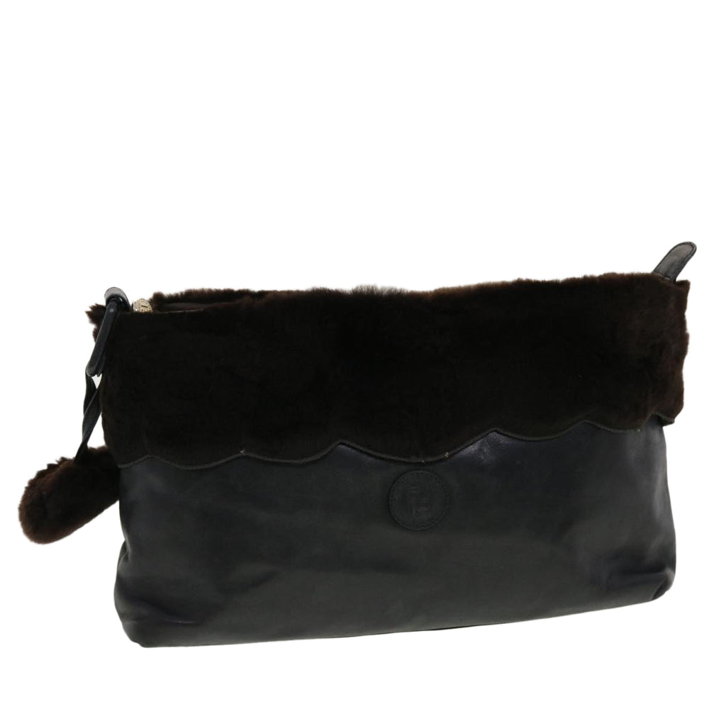 FENDI Clutch Bag Leather Black fm2351
