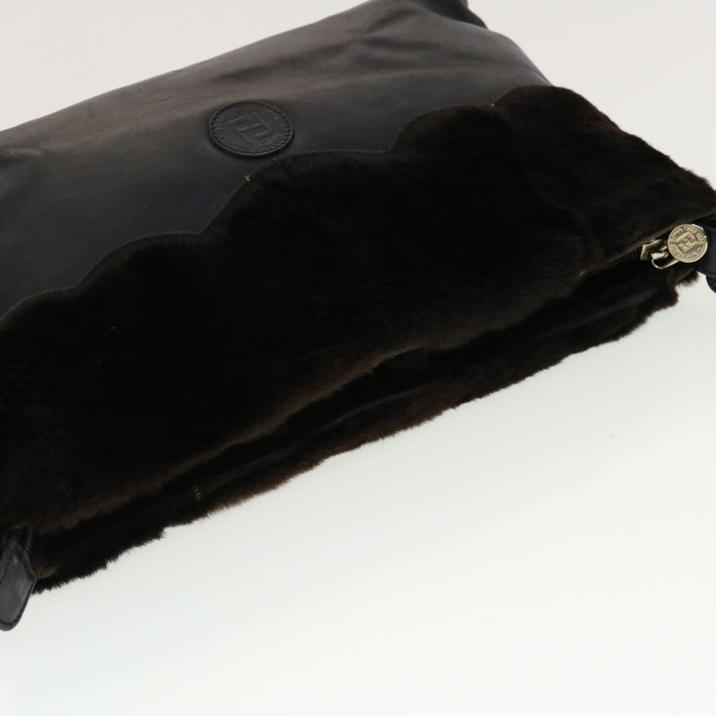 FENDI Clutch Bag Leather Black fm2351