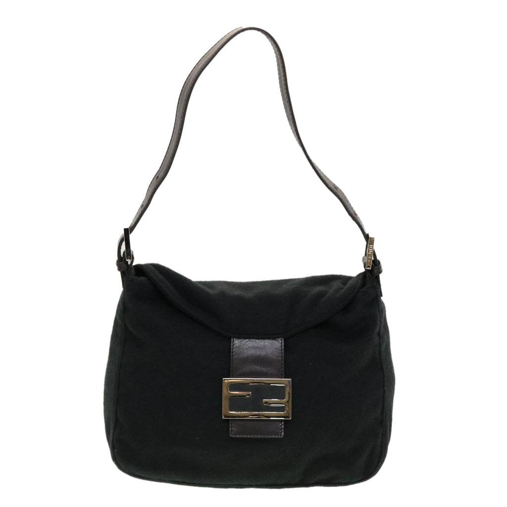 FENDI Mamma Baguette Shoulder Bag Wool Black fm2356