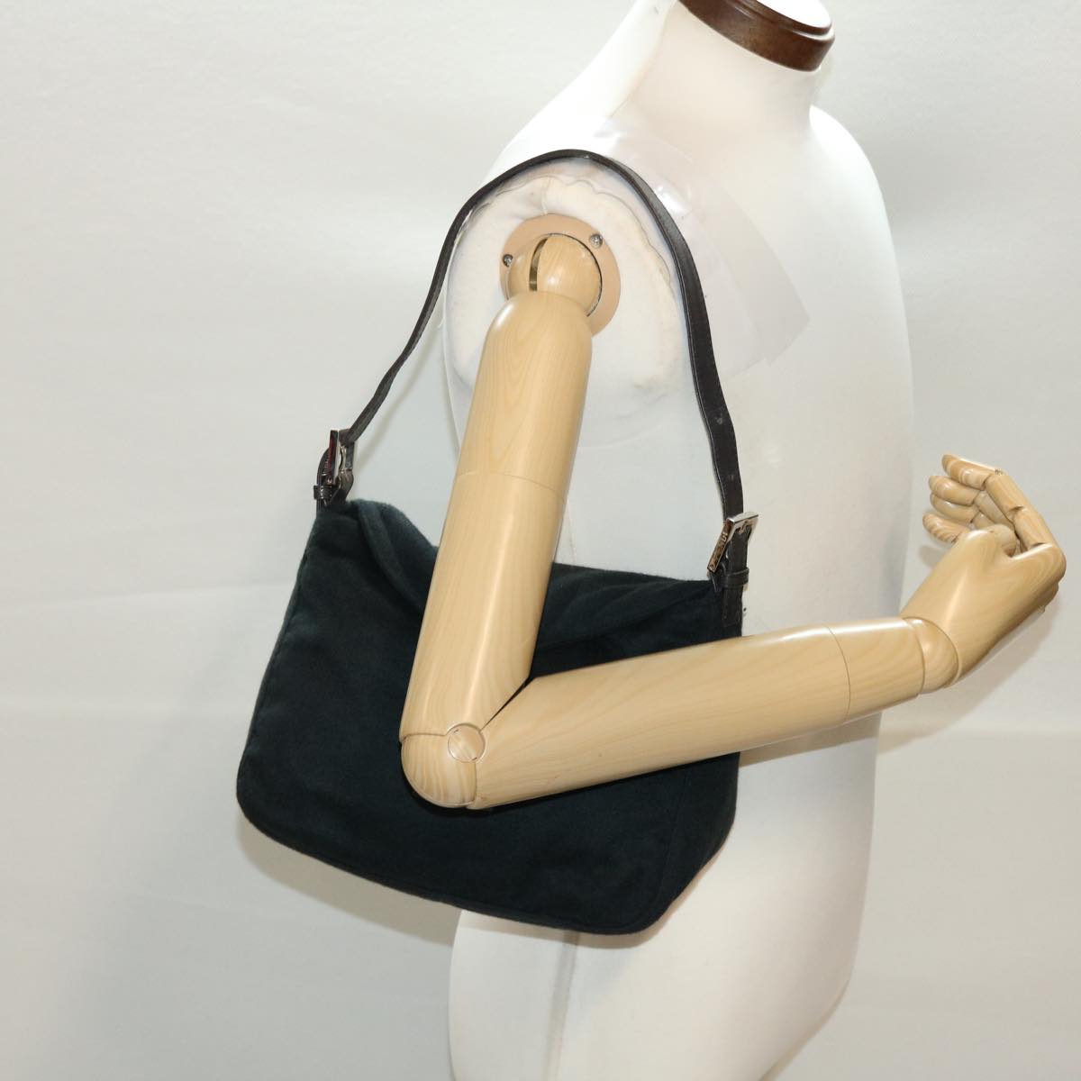 FENDI Mamma Baguette Shoulder Bag Wool Black fm2356