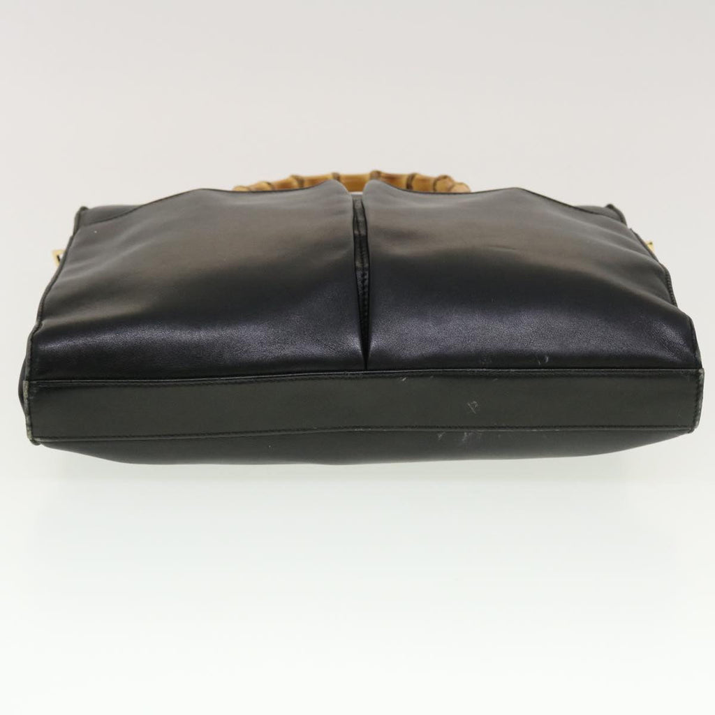 GUCCI Bamboo Hand Bag Leather 2way Black fm2374
