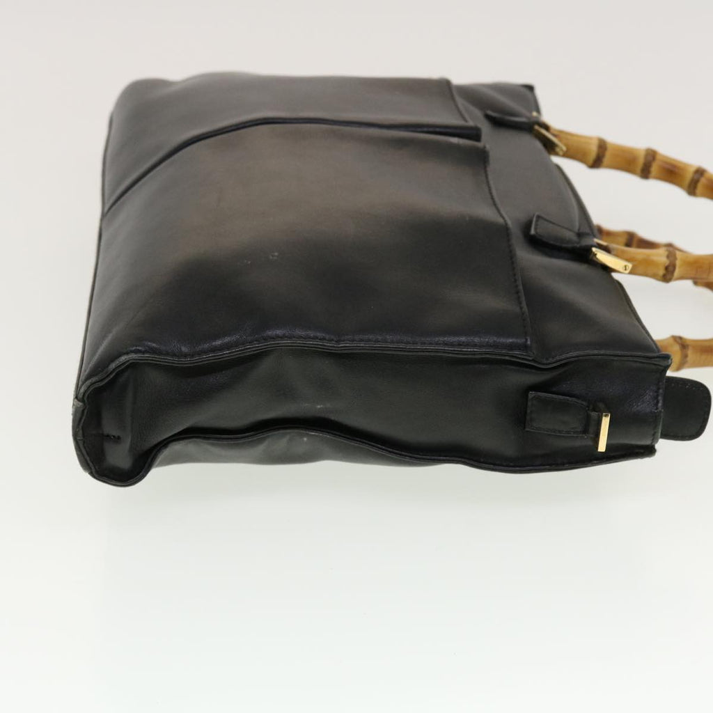 GUCCI Bamboo Hand Bag Leather 2way Black fm2374
