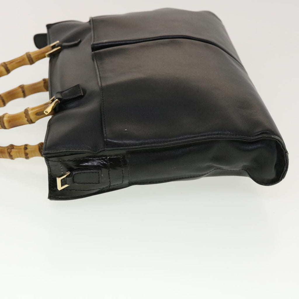 GUCCI Bamboo Hand Bag Leather 2way Black fm2374
