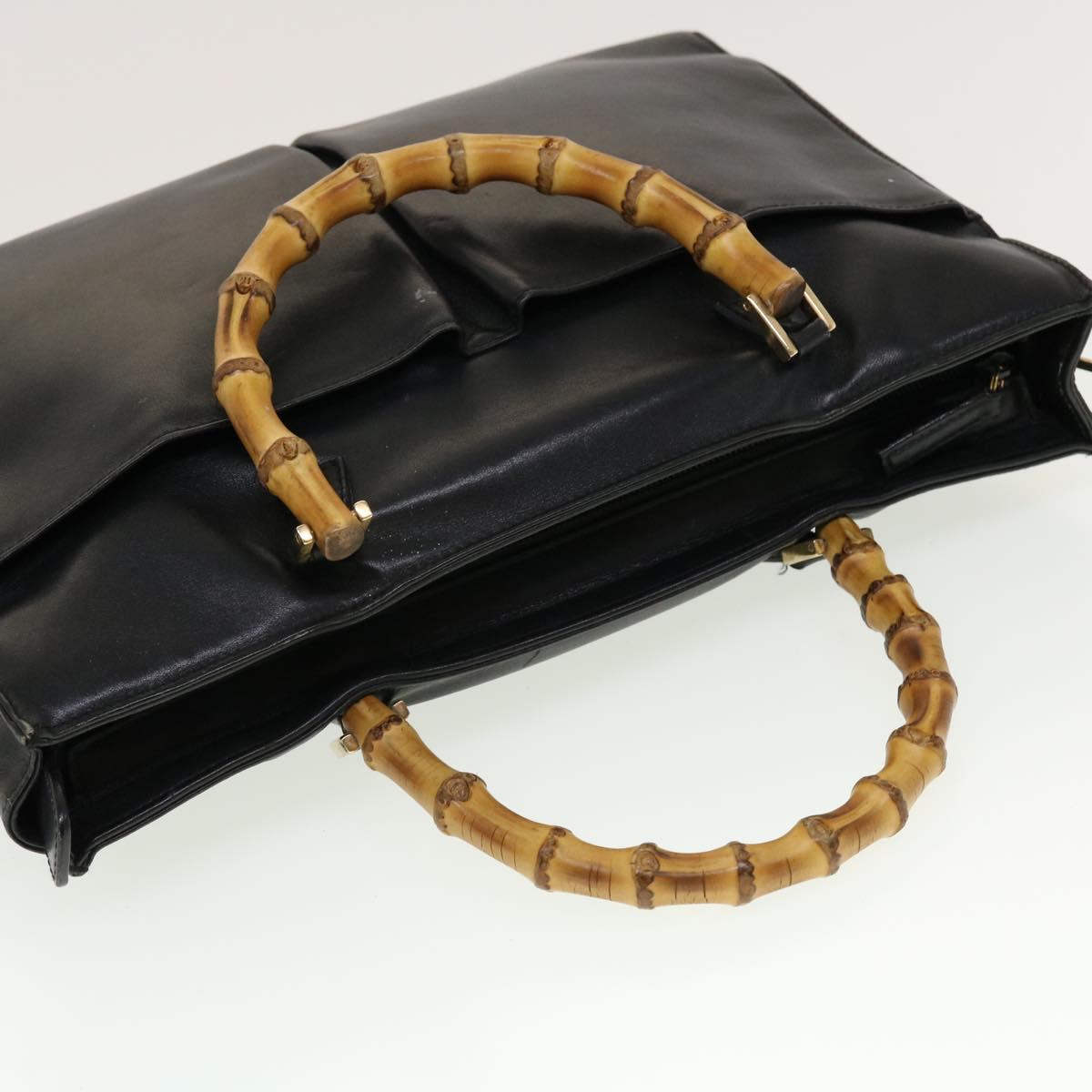 GUCCI Bamboo Hand Bag Leather 2way Black fm2374