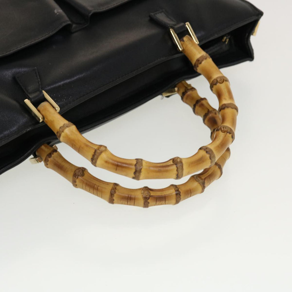 GUCCI Bamboo Hand Bag Leather 2way Black fm2374