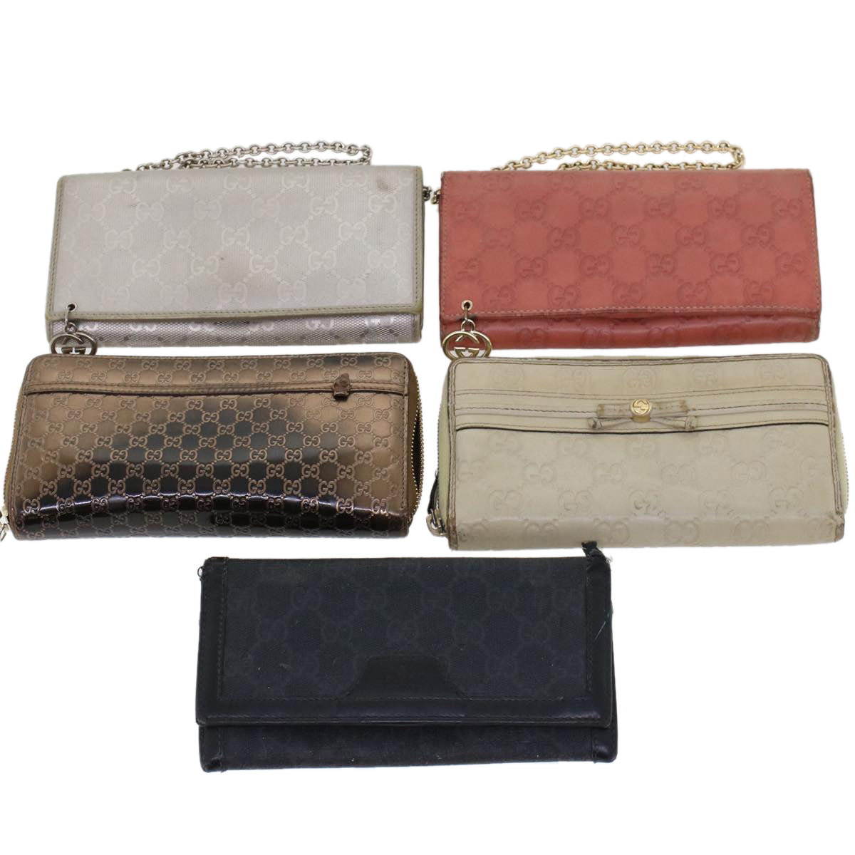 GUCCI GG Canvas Long Wallet Leather 5Set Beige Red black fm2478
