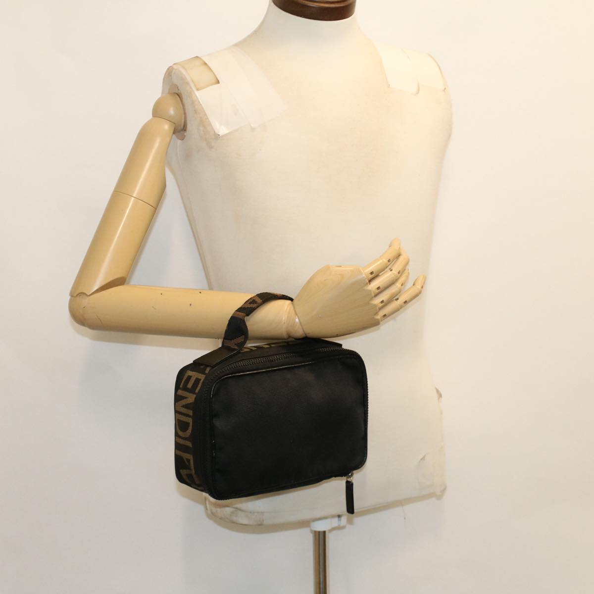 FENDI Hand Bag Nylon Black fm2555
