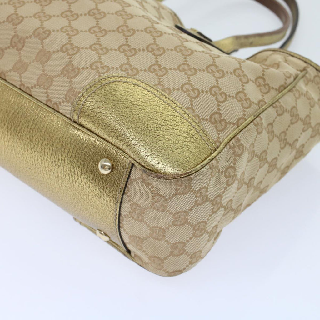 GUCCI GG Canvas Tote Bag Beige Gold Tone 163805 fm2594