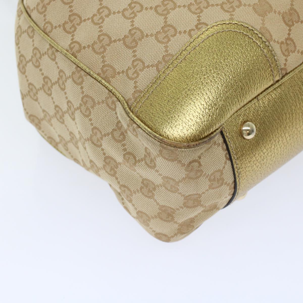 GUCCI GG Canvas Tote Bag Beige Gold Tone 163805 fm2594
