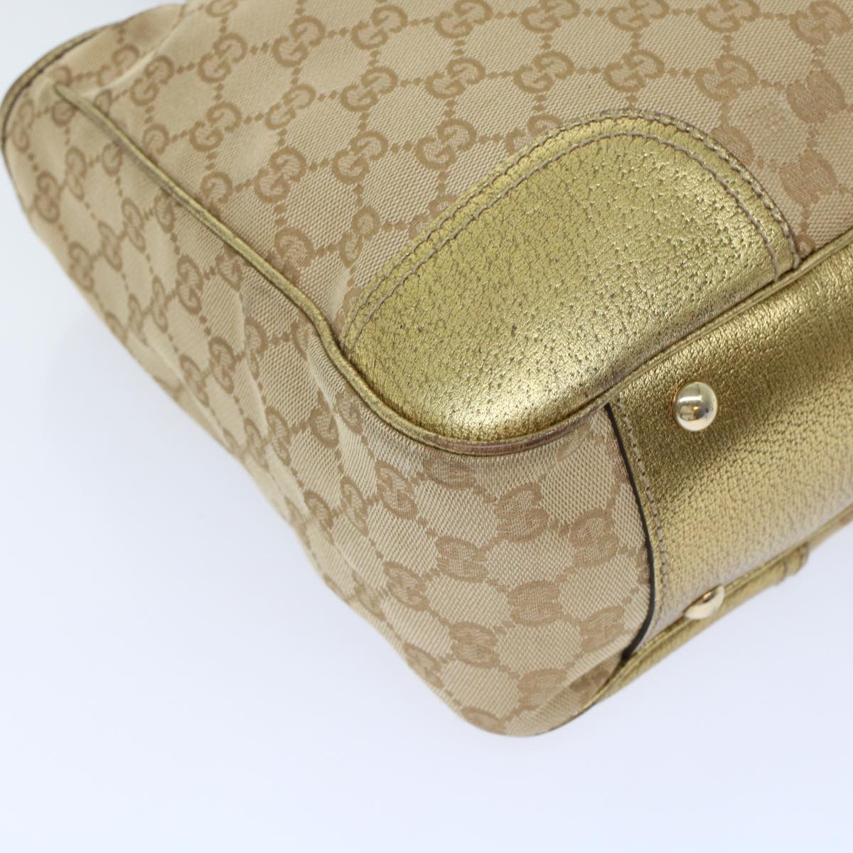 GUCCI GG Canvas Tote Bag Beige Gold Tone 163805 fm2594
