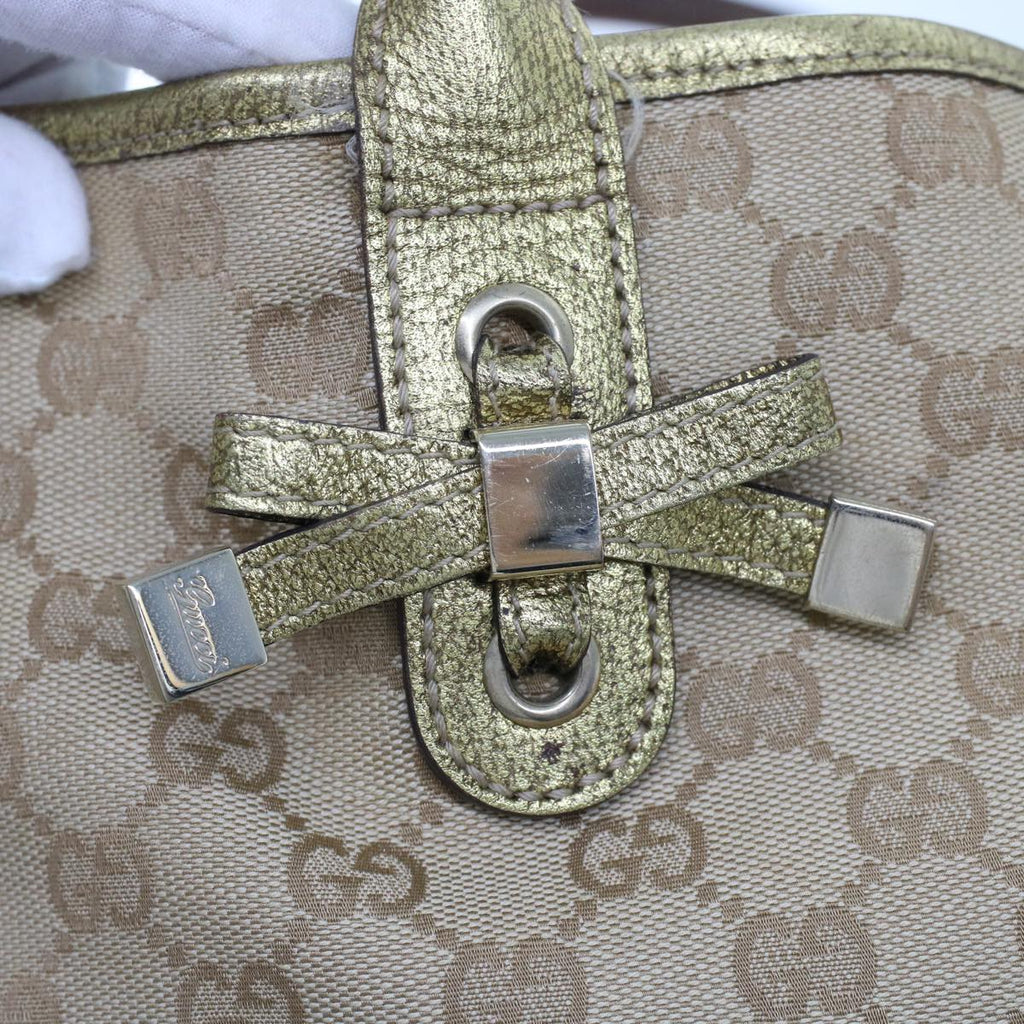 GUCCI GG Canvas Tote Bag Beige Gold Tone 163805 fm2594