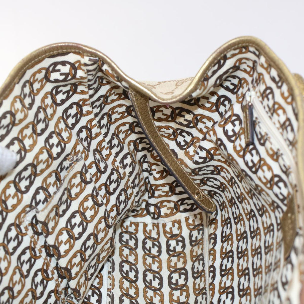 GUCCI GG Canvas Tote Bag Beige Gold Tone 163805 fm2594
