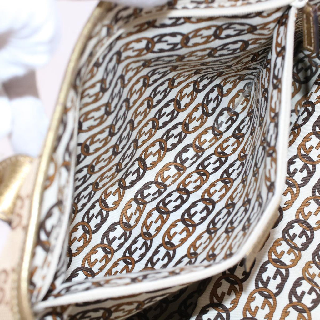 GUCCI GG Canvas Tote Bag Beige Gold Tone 163805 fm2594