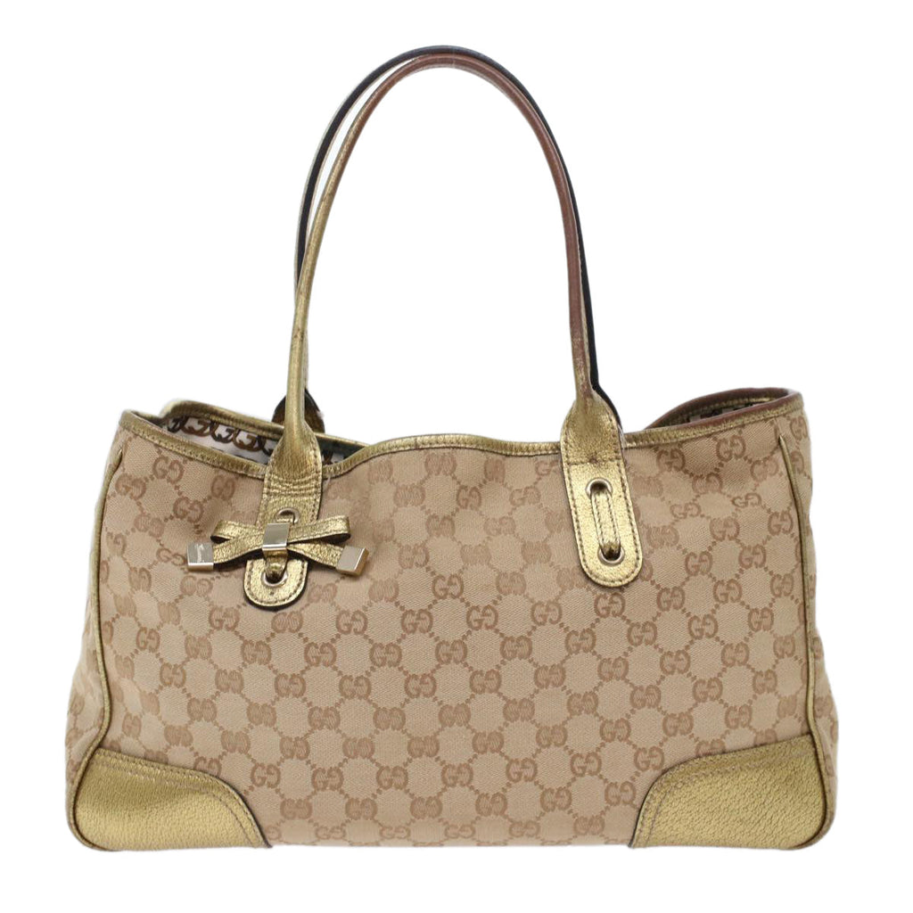 GUCCI GG Canvas Tote Bag Beige Gold Tone 163805 fm2594