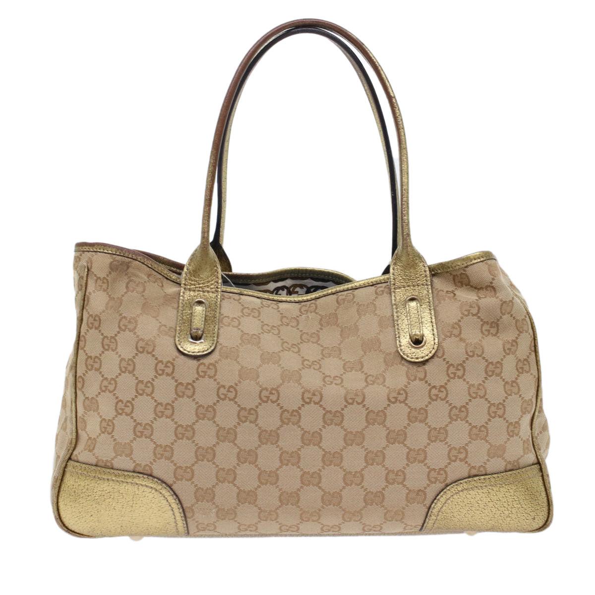 GUCCI GG Canvas Tote Bag Beige Gold Tone 163805 fm2594