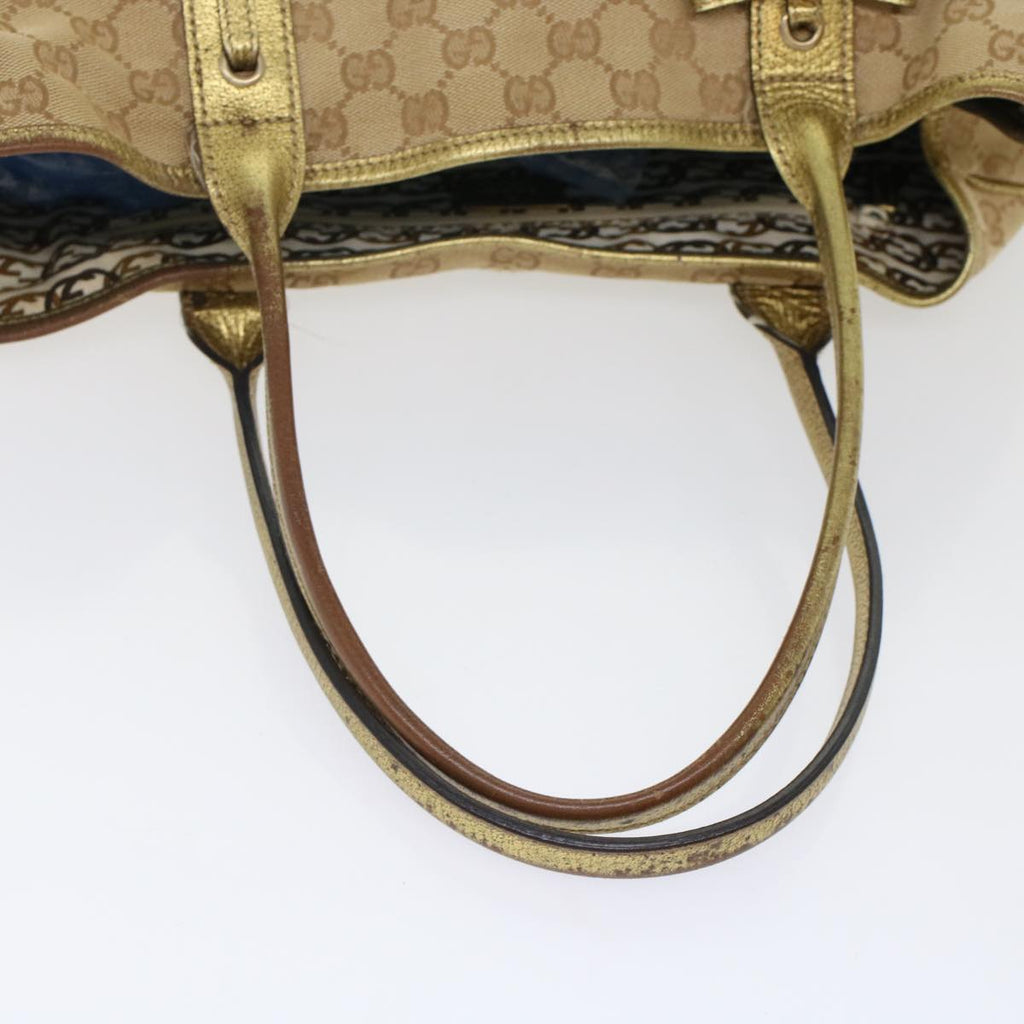GUCCI GG Canvas Tote Bag Beige Gold Tone 163805 fm2594