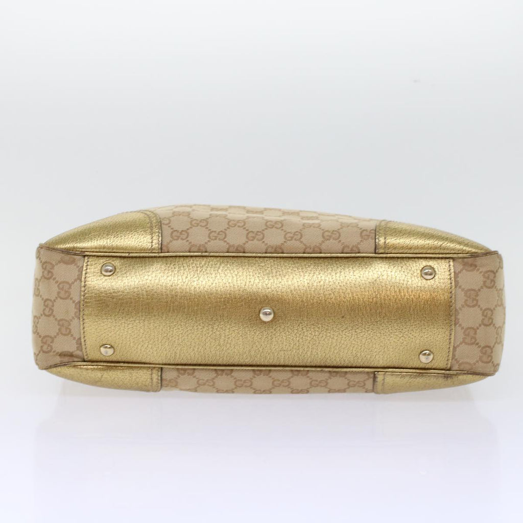 GUCCI GG Canvas Tote Bag Beige Gold Tone 163805 fm2594