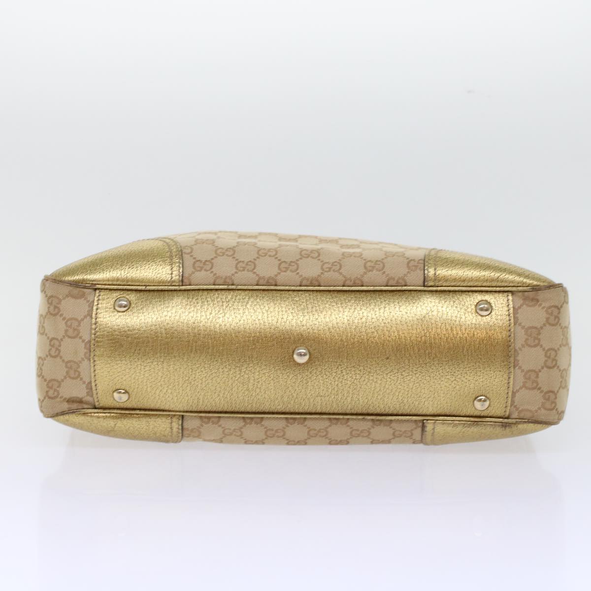GUCCI GG Canvas Tote Bag Beige Gold Tone 163805 fm2594