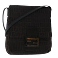 FENDI Zucchino Canvas Shoulder Bag Dark Brown fm2601