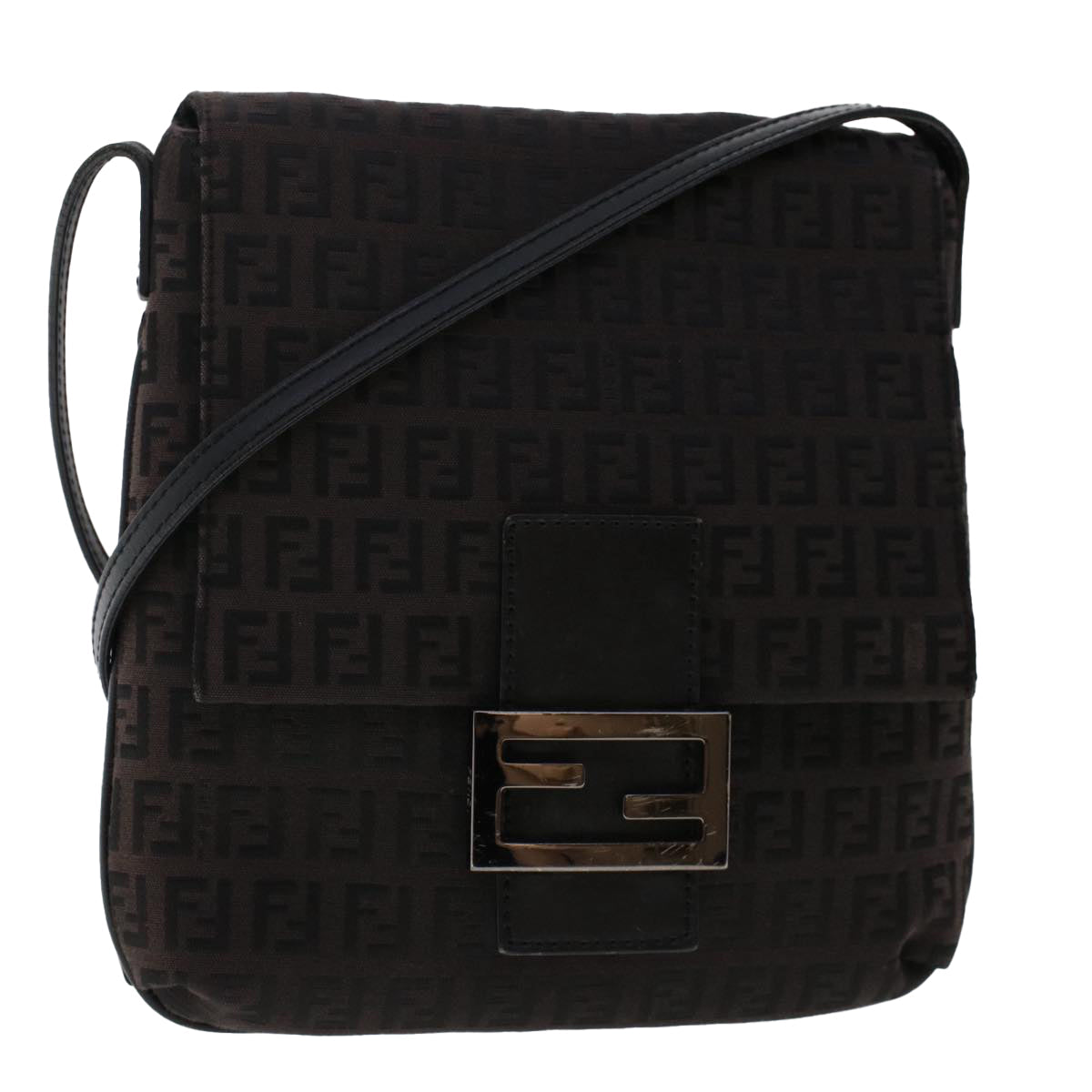 FENDI Zucchino Canvas Shoulder Bag Dark Brown fm2601