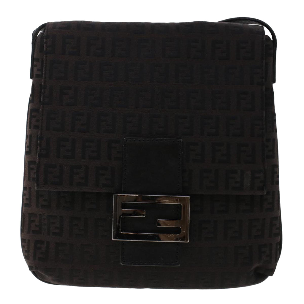 FENDI Zucchino Canvas Shoulder Bag Dark Brown fm2601