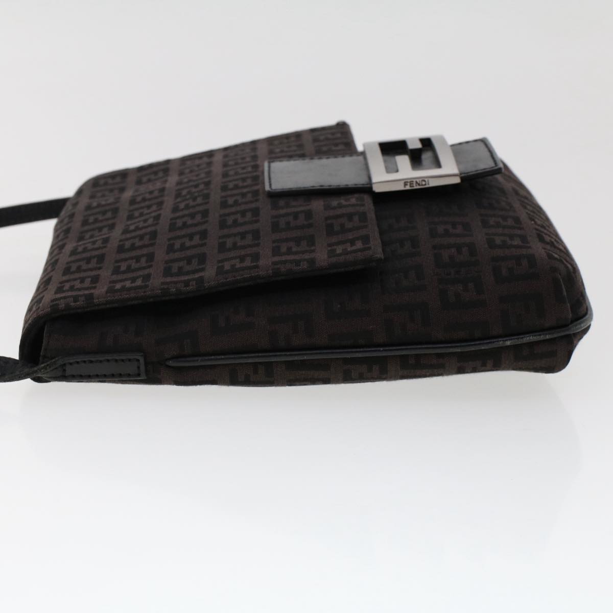 FENDI Zucchino Canvas Shoulder Bag Dark Brown fm2601