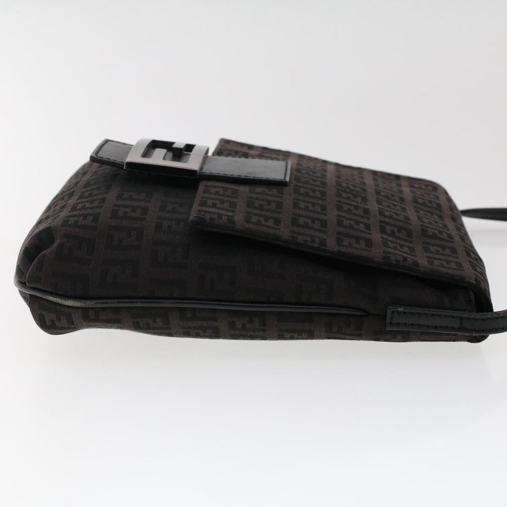 FENDI Zucchino Canvas Shoulder Bag Dark Brown fm2601